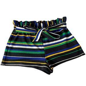 K + Glam Belted Striped Paperbag Waist Shorts